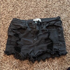 Black Distressed Denim Shorts